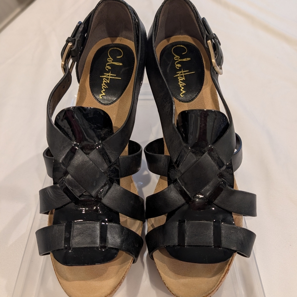 Cole Haan Black Patent And Leather Strappy Heels.  Size 7B